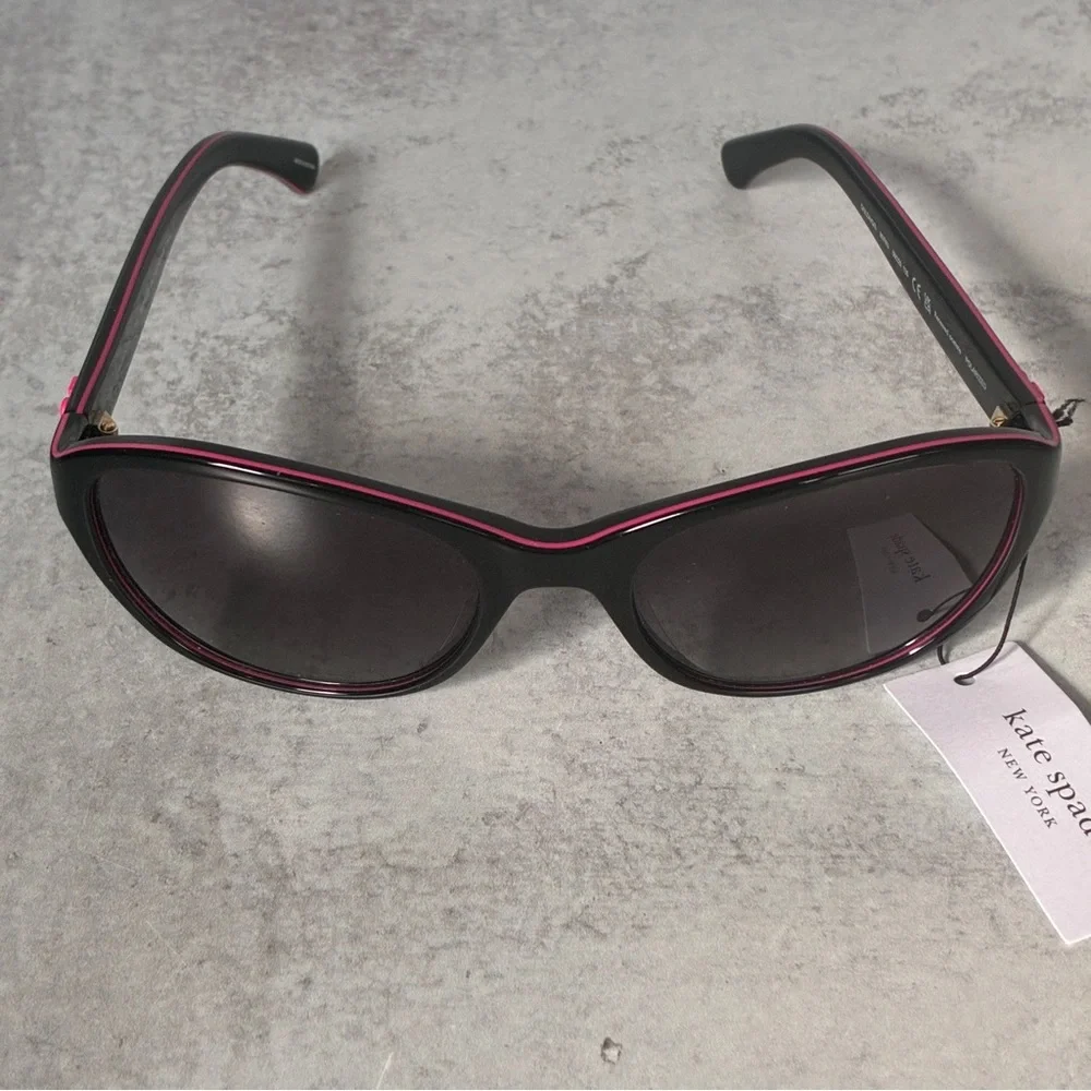 Kate Spade Goldie Polarized Sunglasses Black Pink Trim 807WJ 56mm NWT